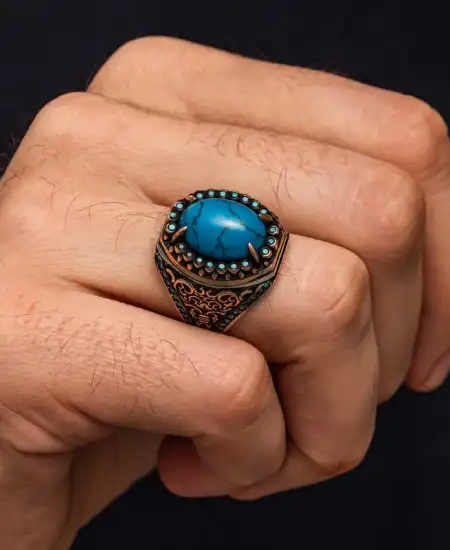 Gümüş Firuze Taşlı Erkek Yüzük
