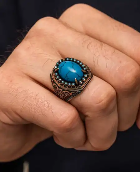 Gümüş Firuze Taşlı Erkek Yüzük