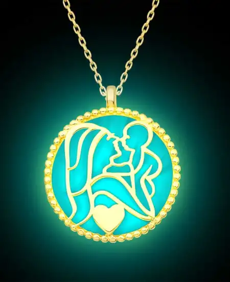 Gümüş Fosforlu Gold Anne Çocuk Sevgisi Kadın Kolye