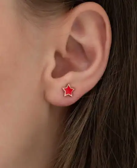 Gümüş Fosforlu Kırmızı Yıldız Küpe