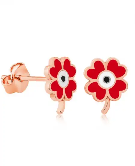 Gümüş Fosforlu Kırmızı Yonca Küpe