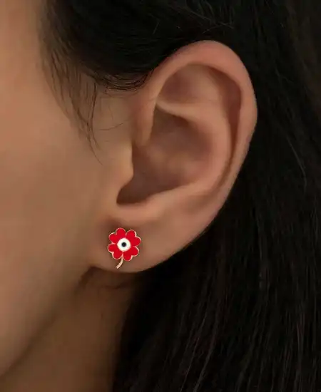 Gümüş Fosforlu Kırmızı Yonca Küpe