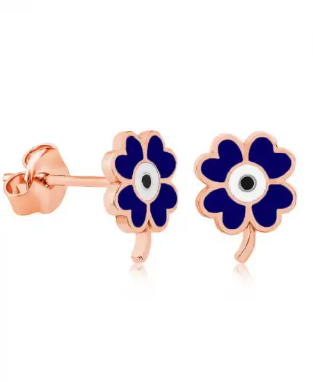 Gümüş Fosforlu Lacivert Yonca Küpe