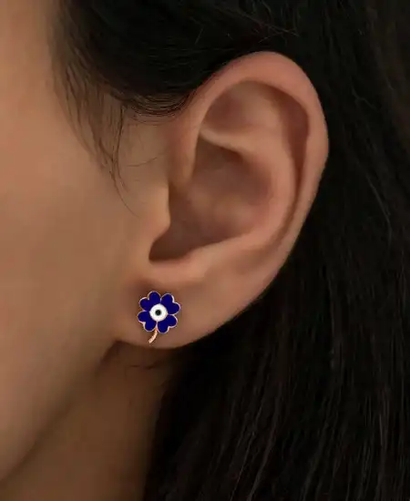 Gümüş Fosforlu Lacivert Yonca Küpe