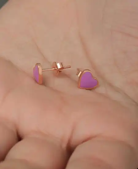 Gümüş Fosforlu Lila Kalp Küpe