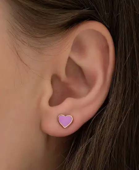 Gümüş Fosforlu Lila Kalp Küpe