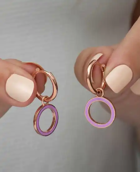 Gümüş Fosforlu Lila Oval Küpe