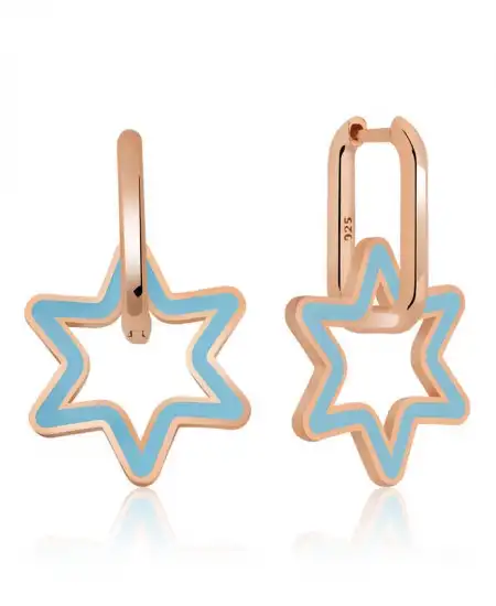 Gümüş Fosforlu Mavi Yıldız Küpe