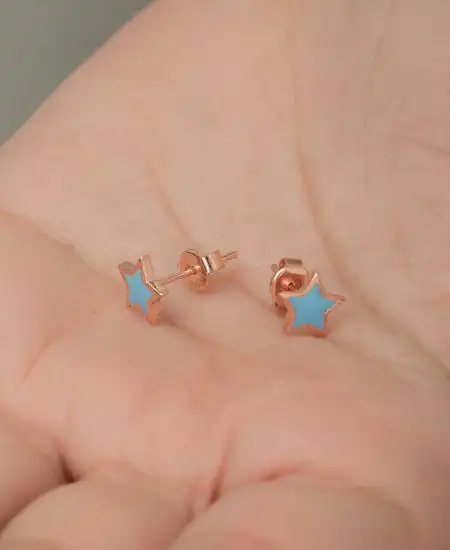 Gümüş Fosforlu Mavi Yıldız Küpe