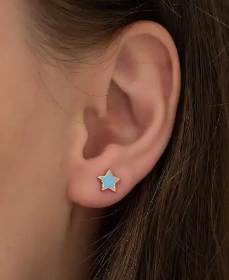 Gümüş Fosforlu Mavi Yıldız Küpe