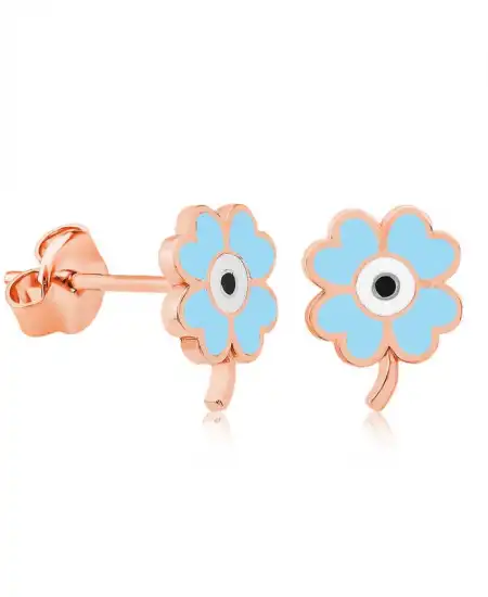 Gümüş Fosforlu Mavi Yonca Küpe