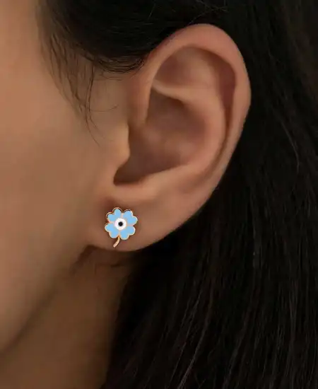 Gümüş Fosforlu Mavi Yonca Küpe