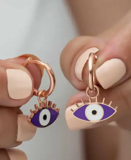 Gümüş Fosforlu Mor Göz Küpe