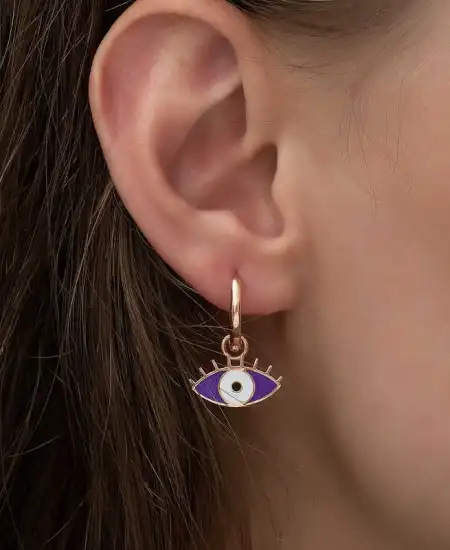 Gümüş Fosforlu Mor Göz Küpe