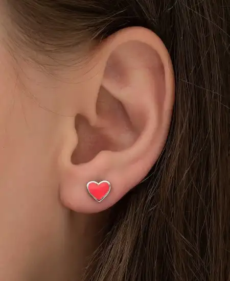 Gümüş Fosforlu Pembe Kalp Küpe