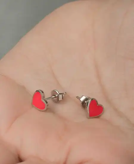 Gümüş Fosforlu Pembe Kalp Küpe