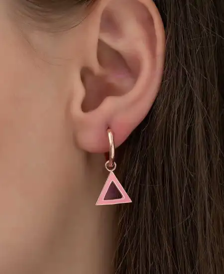 Gümüş Fosforlu Pembe Üçgen Küpe