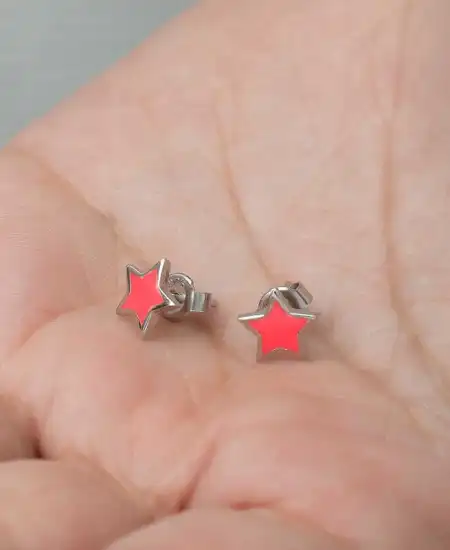 Gümüş Fosforlu Pembe Yıldız Küpe