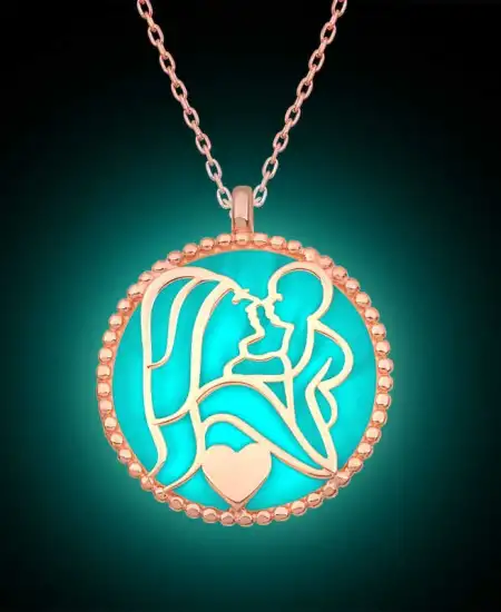 Gümüş Fosforlu Rose Anne Çocuk Sevgisi Kadın Kolye