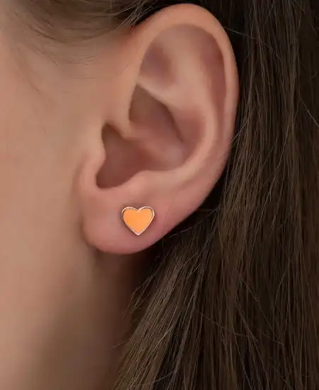 Gümüş Fosforlu Turuncu Kalp Küpe