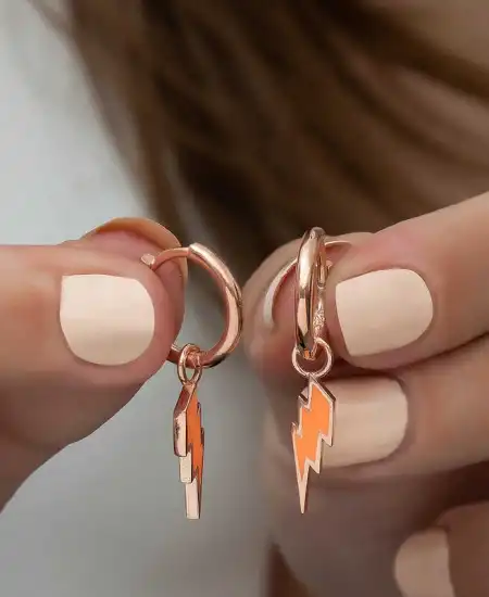 Gümüş Fosforlu Turuncu Şimşek Küpe