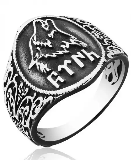 Gümüş Göktürkçe Türk Yazılı Bozkurt Erkek Yüzük