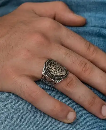 Gümüş Göktürkçe Türk Yazılı Kurt Kafası Erkek Yüzük