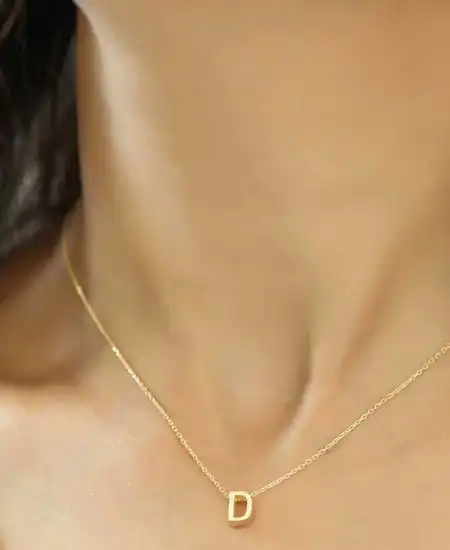 Gümüş Gold 3 Boyutlu D Harf Bayan Kolye