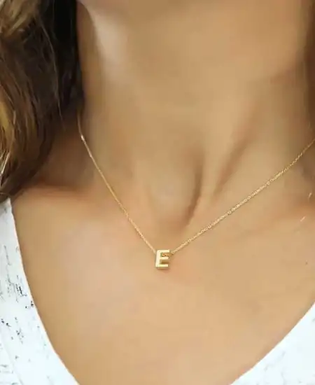 Gümüş Gold 3 Boyutlu E Harf Bayan Kolye