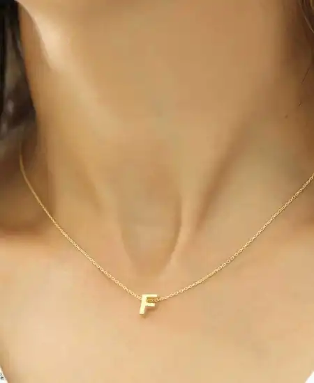 Gümüş Gold 3 Boyutlu F Harf Bayan Kolye