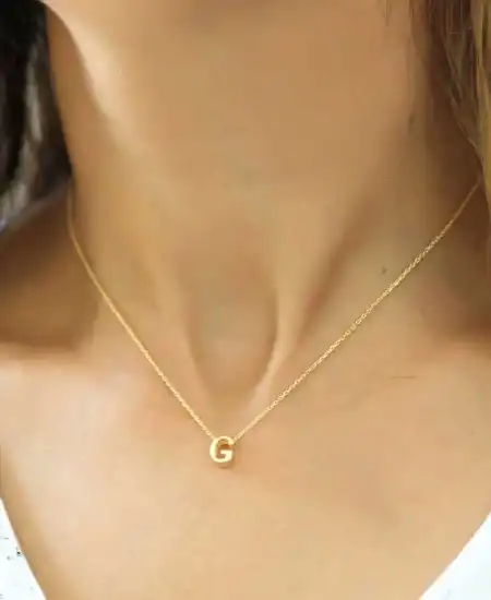 Gümüş Gold 3 Boyutlu G Harf Bayan Kolye
