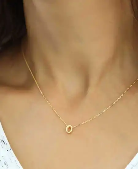 Gümüş Gold 3 Boyutlu Harf O Bayan Kolye