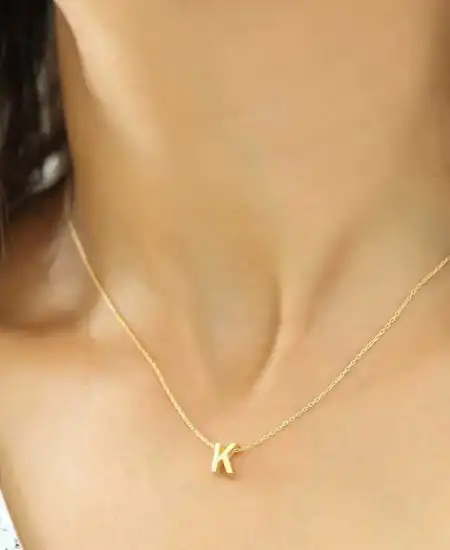 Gümüş Gold 3 Boyutlu K Harf Bayan Kolye