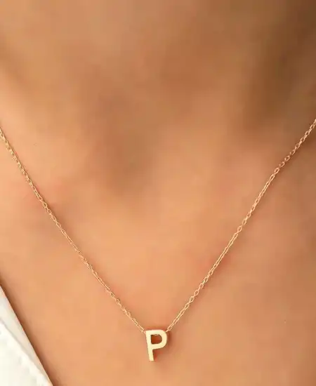Gümüş Gold 3 Boyutlu P Harf Bayan Kolye