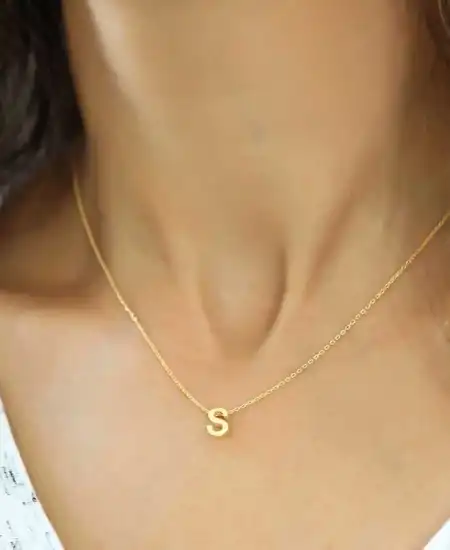 Gümüş Gold 3 Boyutlu S Harf Bayan Kolye