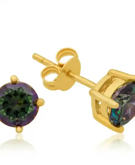 Gümüş Gold 5 Mm Mistik Topaz Çivili Küpe