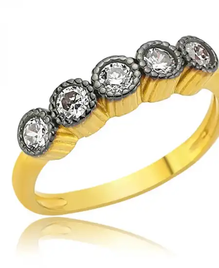 Gümüş Gold 5 Taş Bayan Yüzük