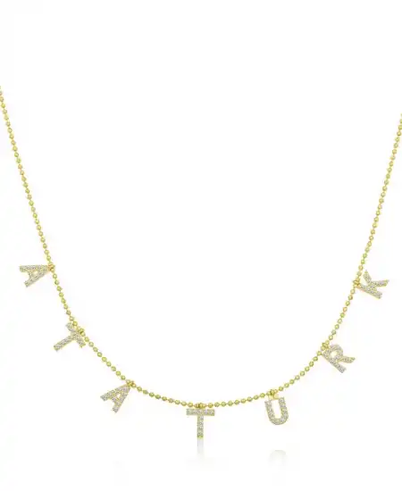 Gümüş Gold Atatürk Yazılı Bayan Kolye