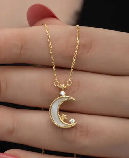 Gümüş Gold Ay Yıldız Kadın Kolye