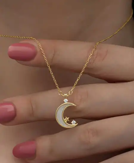 Gümüş Gold Ay Yıldız Kadın Kolye