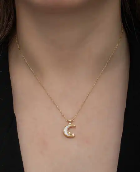 Gümüş Gold Ay Yıldız Kadın Kolye