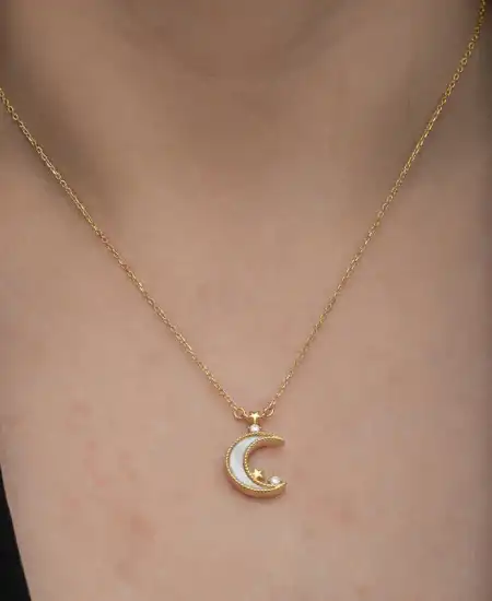 Gümüş Gold Ay Yıldız Kadın Kolye