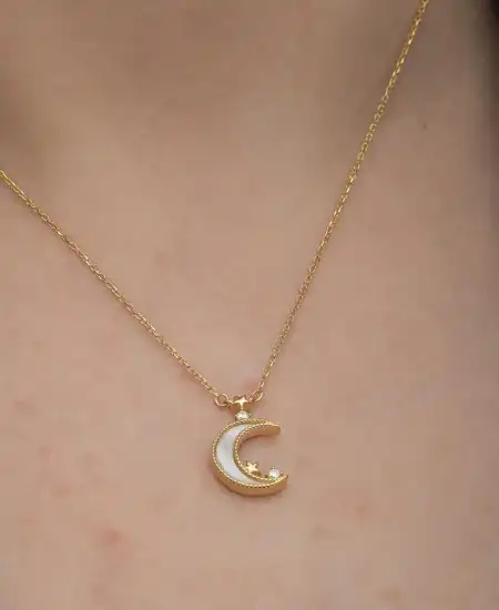 Gümüş Gold Ay Yıldız Kadın Kolye