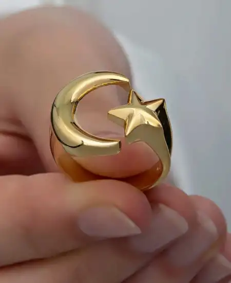 Gümüş Gold Ay Yıldız Kadın Yüzük