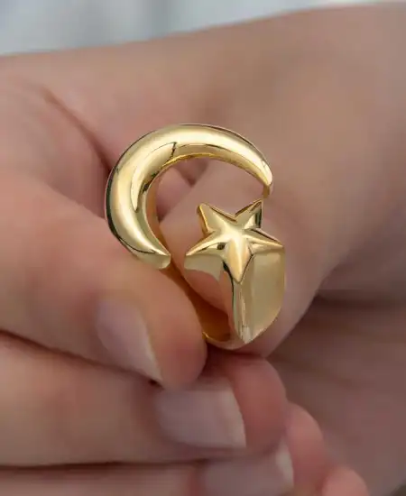 Gümüş Gold Ay Yıldız Kadın Yüzük
