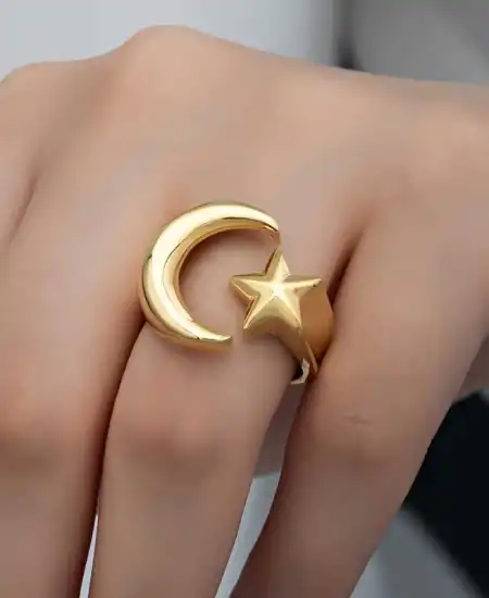 Gümüş Gold Ay Yıldız Kadın Yüzük