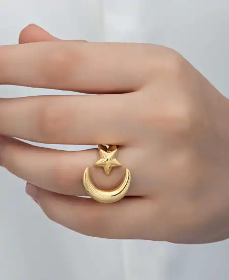 Gümüş Gold Ay Yıldız Kadın Yüzük