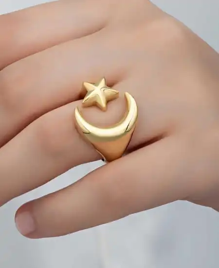Gümüş Gold Ay Yıldız Kadın Yüzük