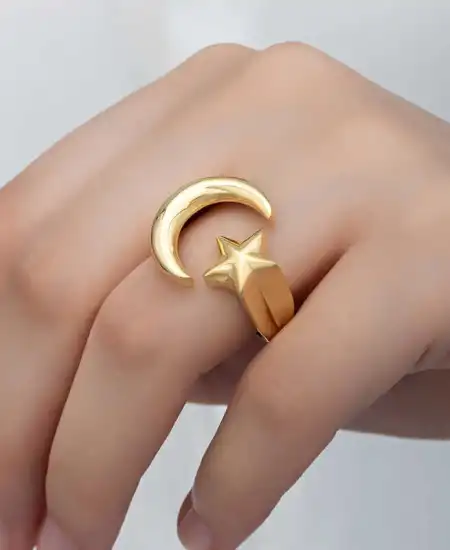 Gümüş Gold Ay Yıldız Kadın Yüzük