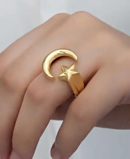 Gümüş Gold Ay Yıldız Kadın Yüzük